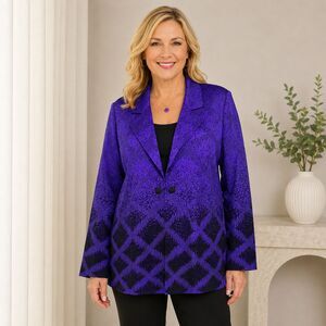 Ming Wang 1X Purple Black Textured Knit Jacket Blazer Hook Eye Shoulder Pads